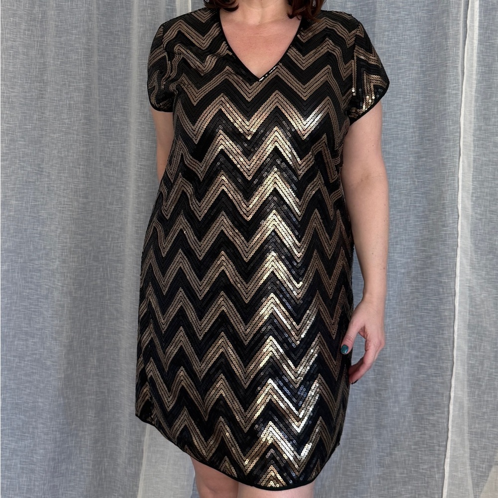 H&M Black and Gold Sequin Mini Dress